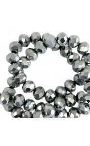 Faceted glass beads 3x2mm disc Silver-pearl shine coating
